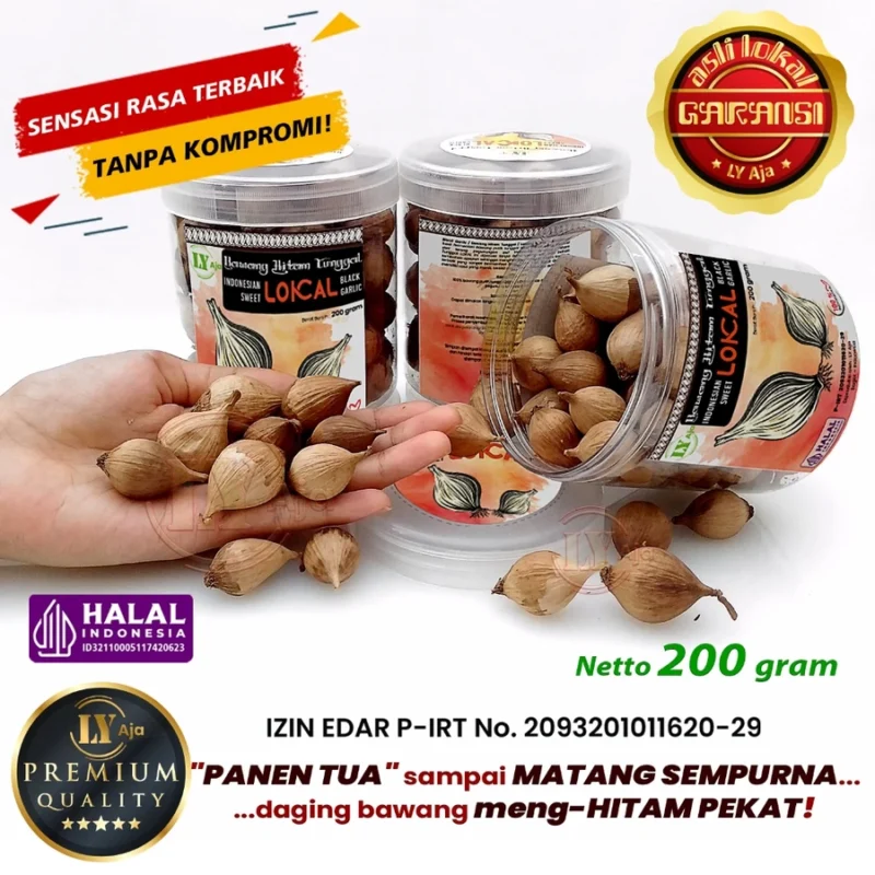 Bawang Hitam Tunggal Lokal 200g Sweet Black Garlic LY Aja – Premium, Halal - Gambar 2