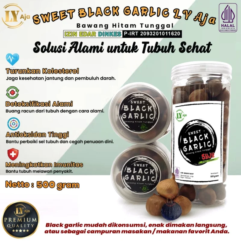 LY Aja Bawang Hitam Tunggal 500g – Sweet Black Garlic LY Aja - Super Jumbo - Gambar 2