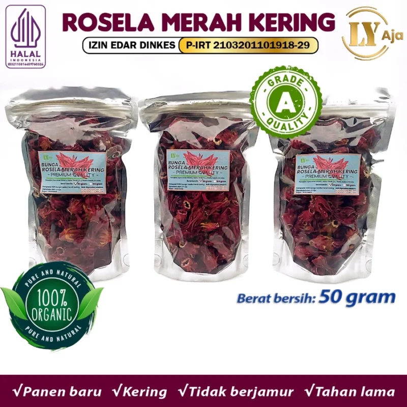 LY Aja Teh Rosella Merah Kering Grade A – Dried Red Hibiscus Tea Herbal Indonesia - Gambar 2
