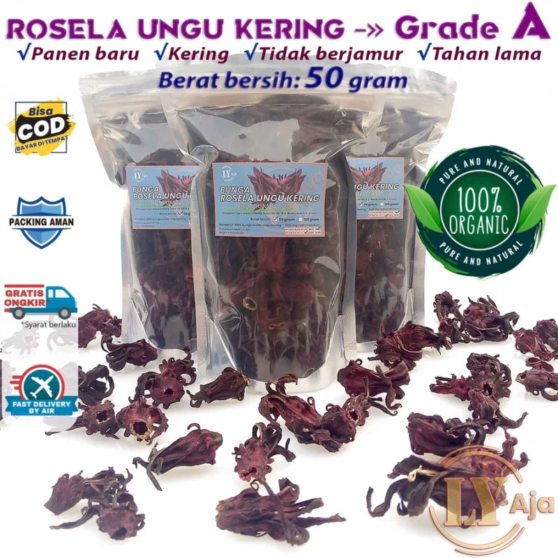 Teh Bunga Rosella Ungu Kering LY Aja – 100% Bunga Asli - Gambar 3