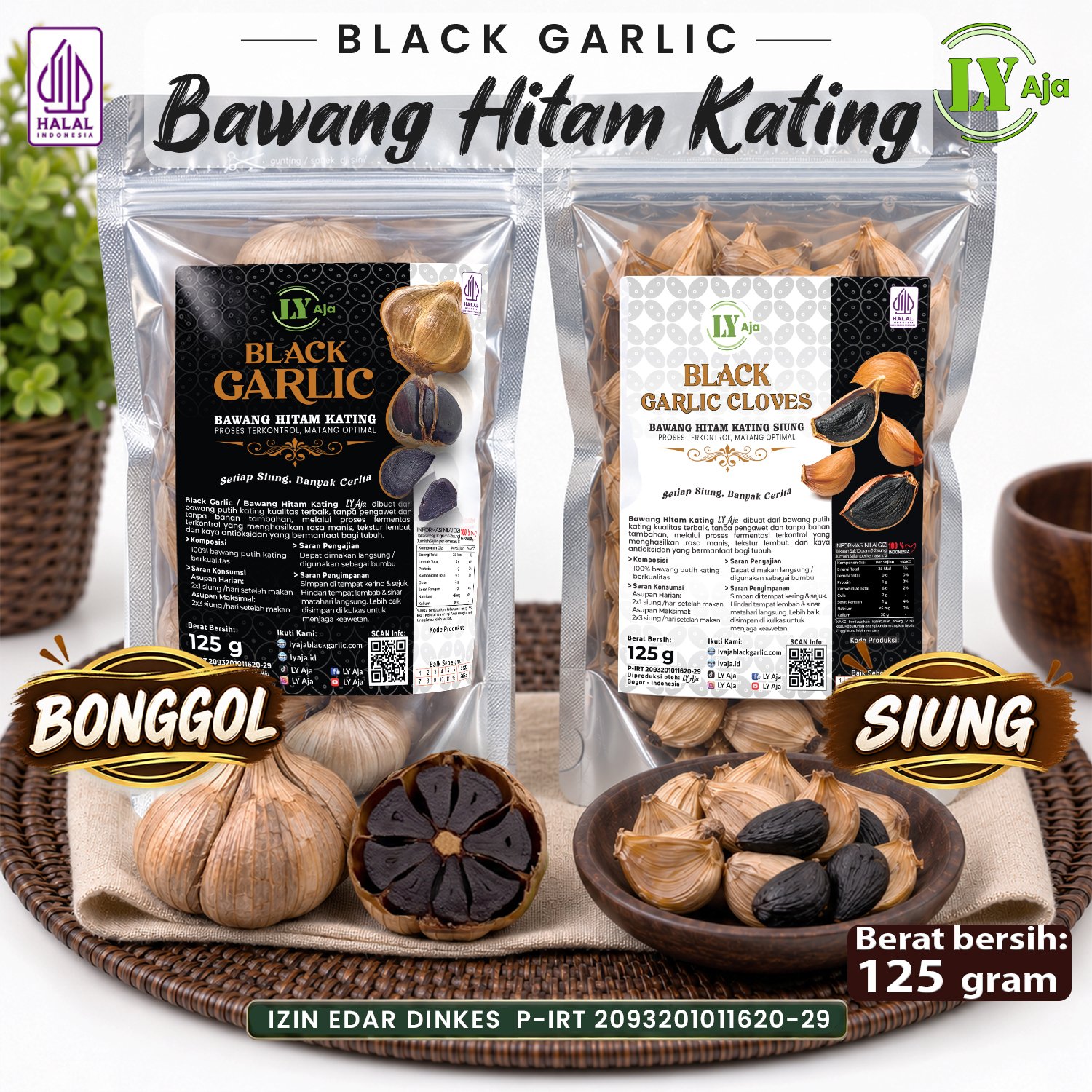 Bawang Hitam Kating Bonggol & Siung LY Aja 125g & Paket 500g
