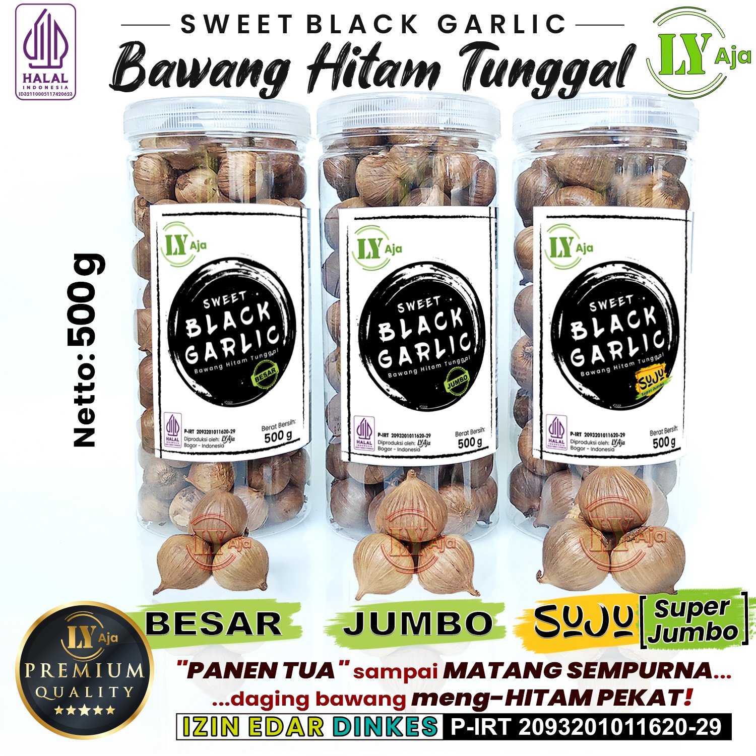 Bawang Hitam Tunggal LY Aja Sweet Black Garlic Premium 500g Paket 2x500g Total 1Kg