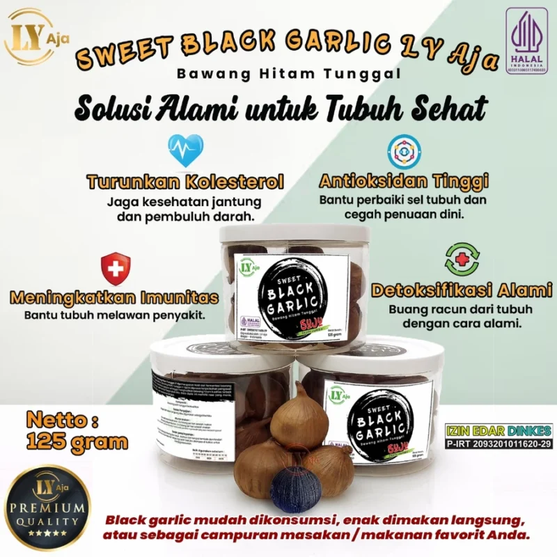 Bawang Hitam Tunggal LY Aja Sweet Black Garlic 125g Premium – Jumbo Besar Sedang Kecil Halal - Gambar 2