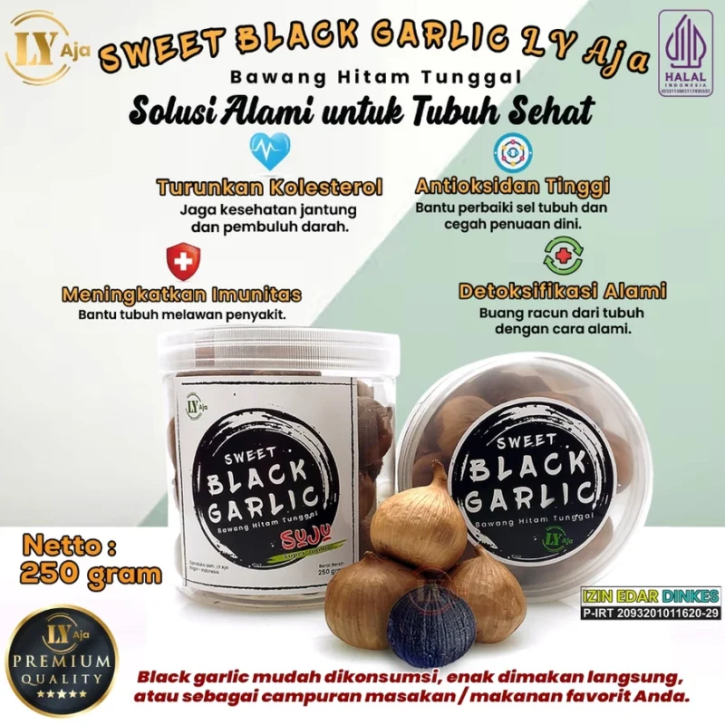 Bawang Hitam Tunggal LY Aja Sweet Black Garlic 250g Premium – Jumbo Besar Sedang Kecil Halal - Gambar 2