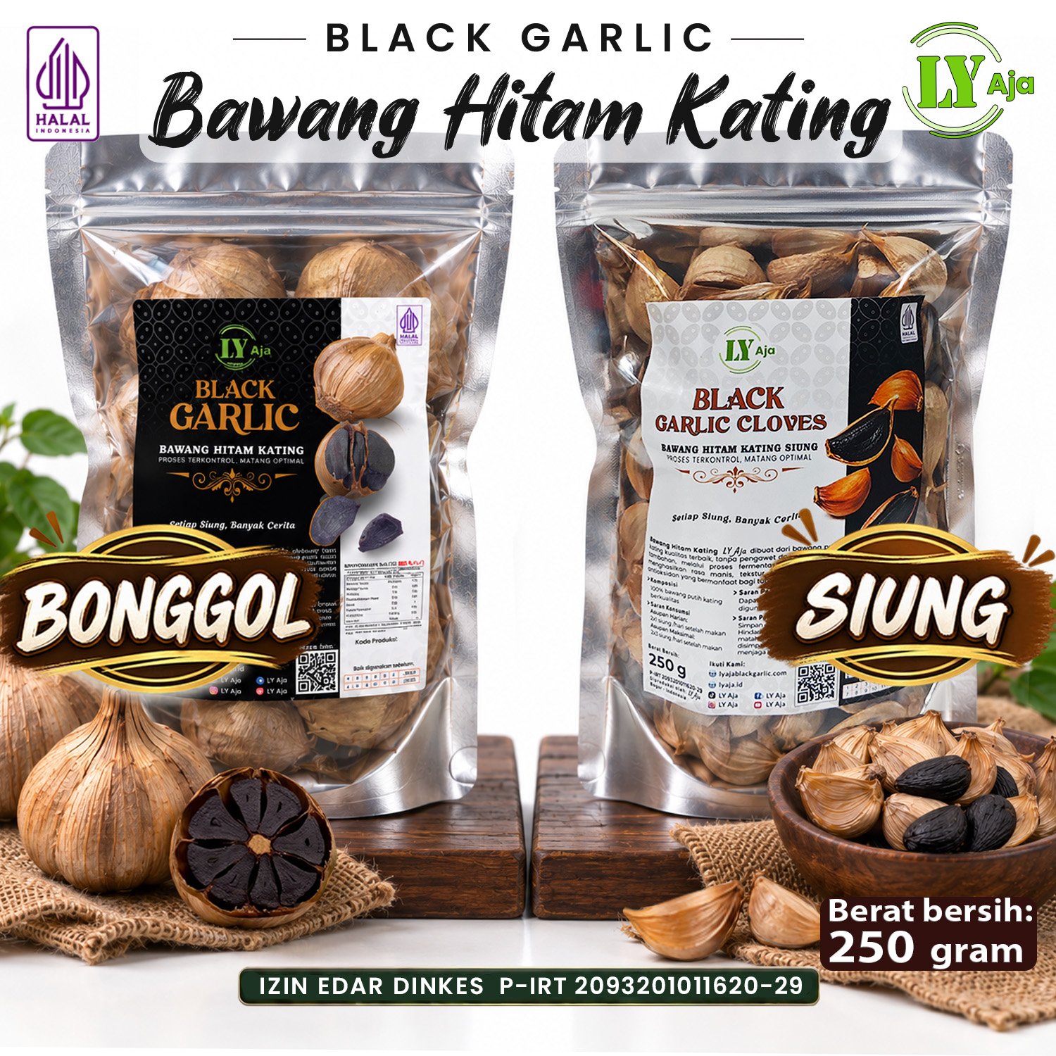 Bawang Hitam Kating Bonggol & Siung LY Aja 250g & Paket 750g