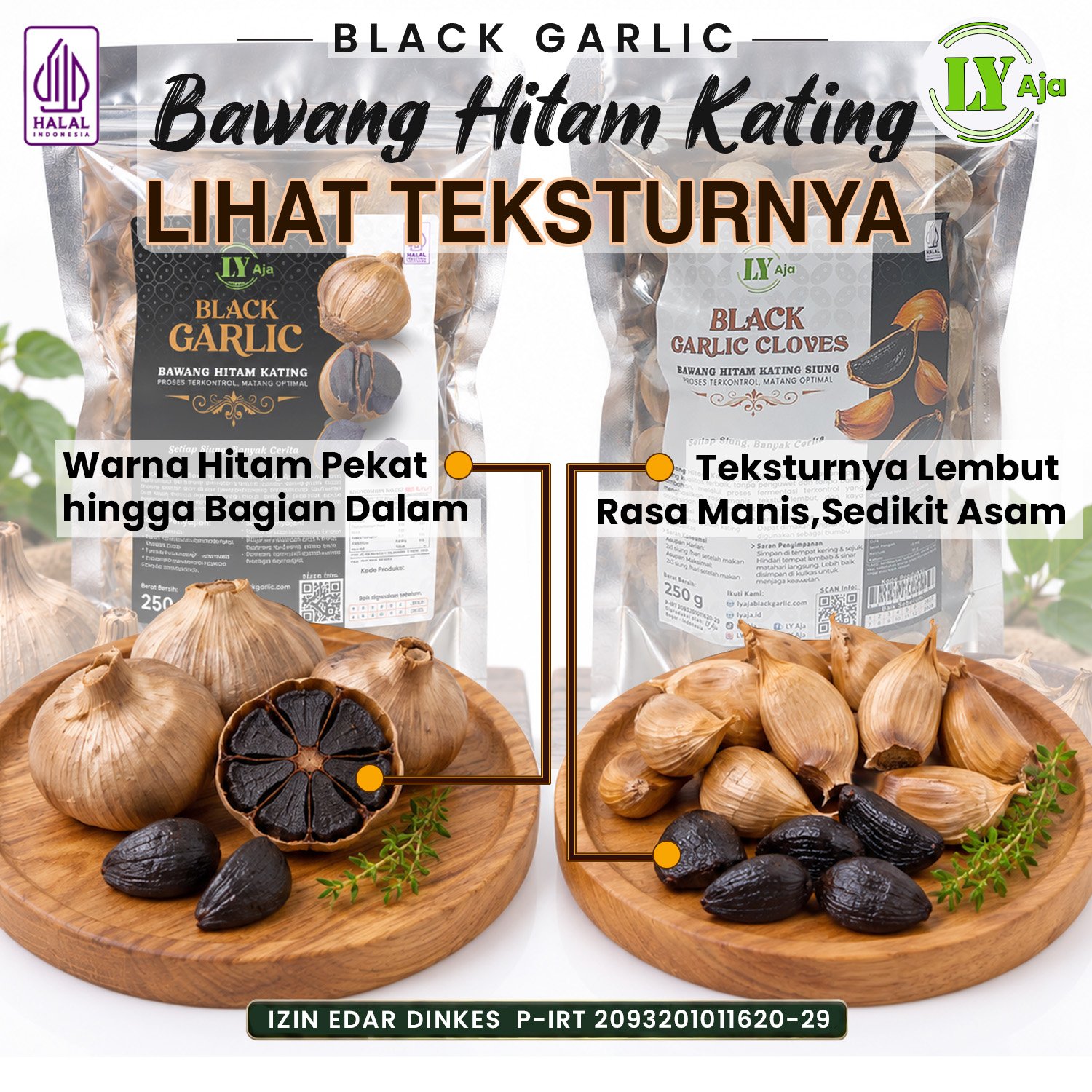 Bawang Hitam Kating Bonggol & Siung LY Aja 250g & Paket 750g - Gambar 2