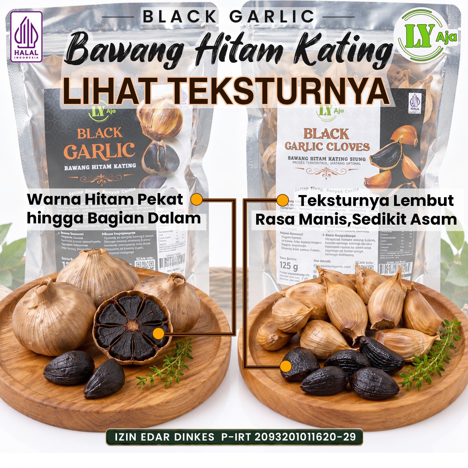 Bawang Hitam Kating Bonggol & Siung LY Aja 125g & Paket 500g - Gambar 2