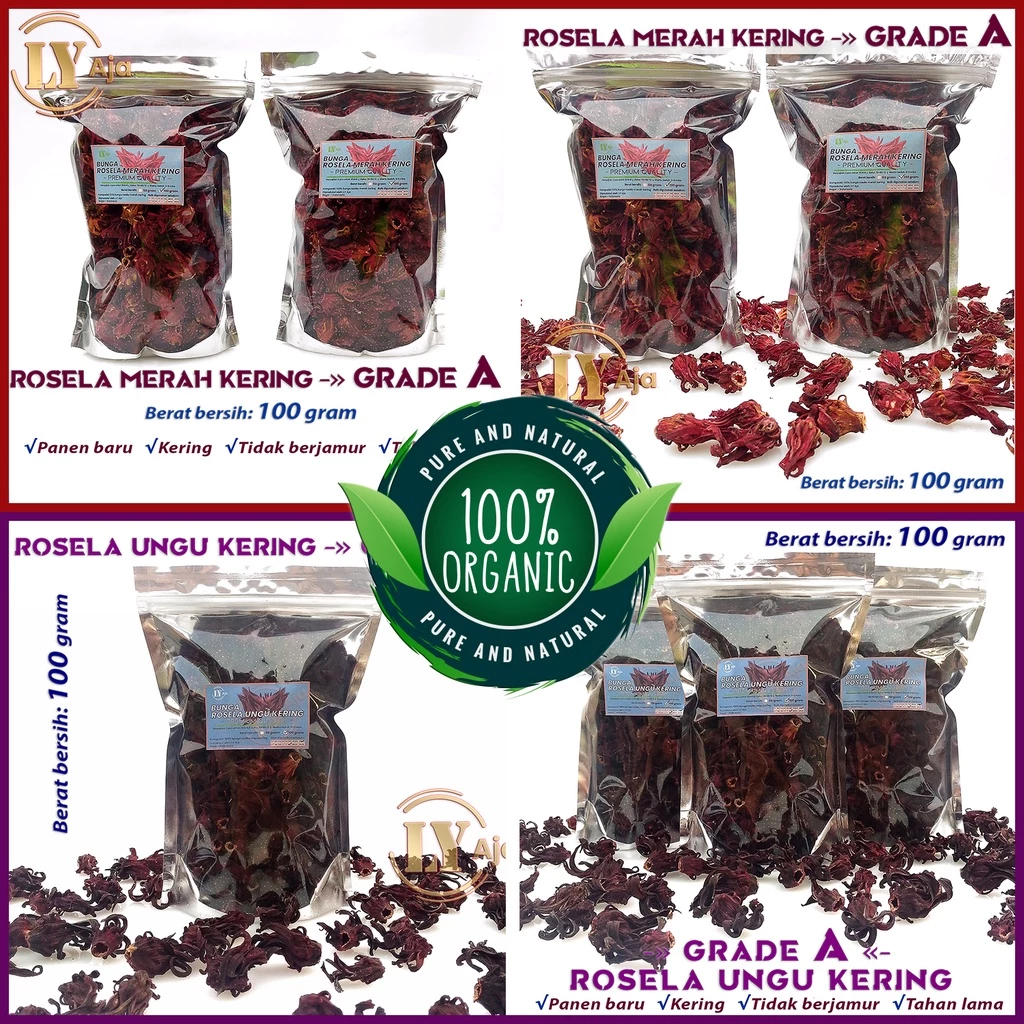 teh bunga rosela merah rosella ungu 100gr - LY Aja