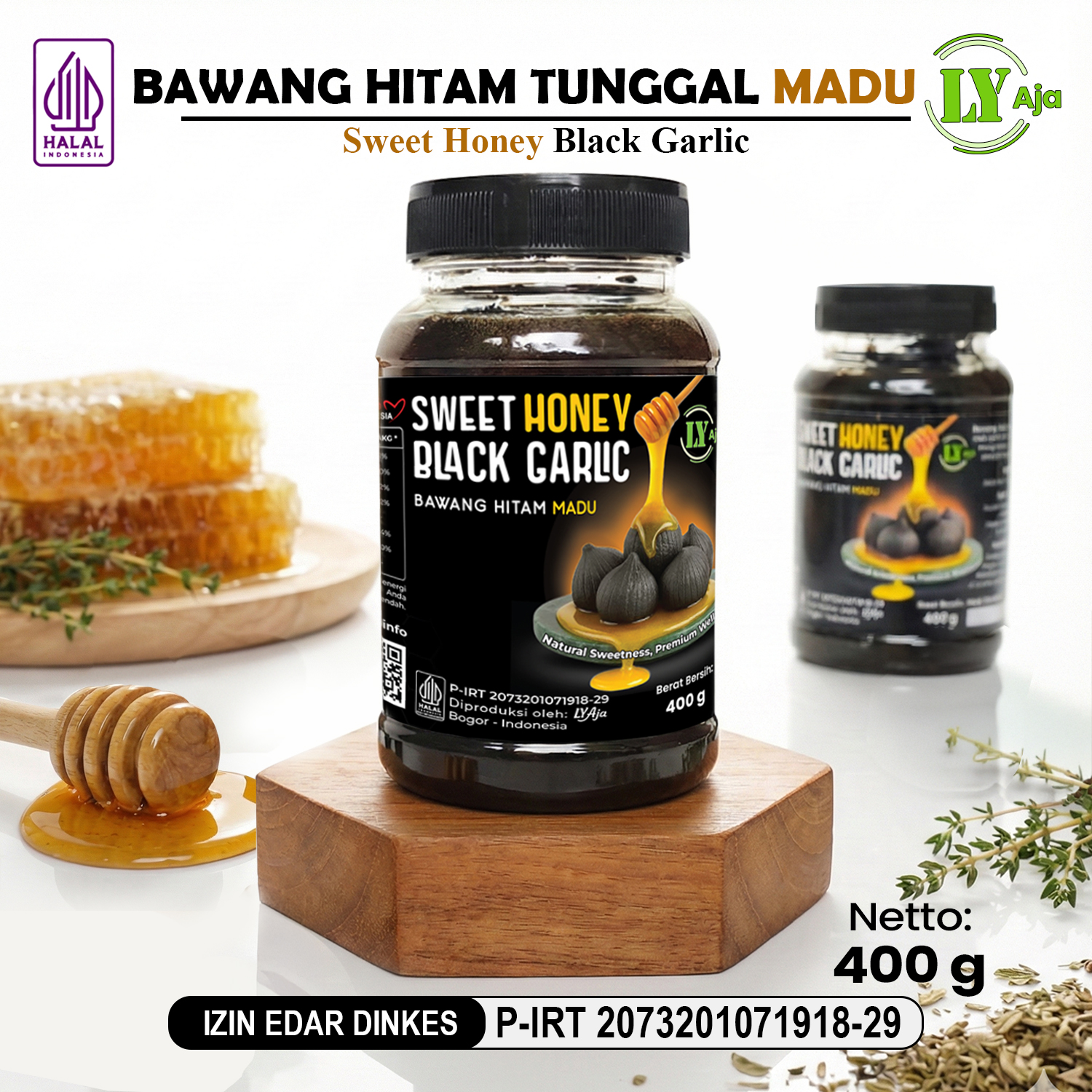 Bawang hitam tunggal madu 400g kemasan besar toples higienis